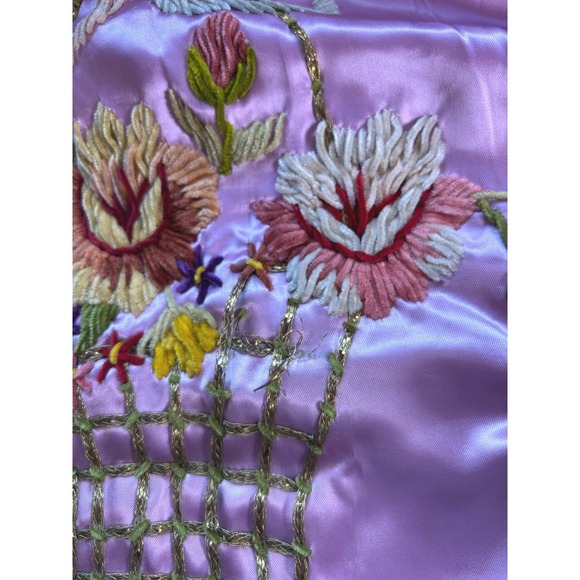 RARE ANTIQUE textile 1900 Edwardian society silk bedspread embroidery gilt ART - Picture 12 of 16